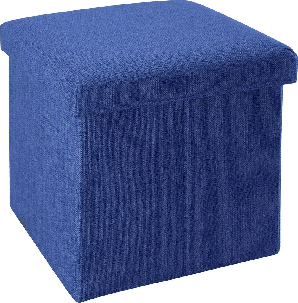 Sgabello Pieghevole Intirilife 38x38x38 cm Blu Mare - Pouf Contenitore Lino
