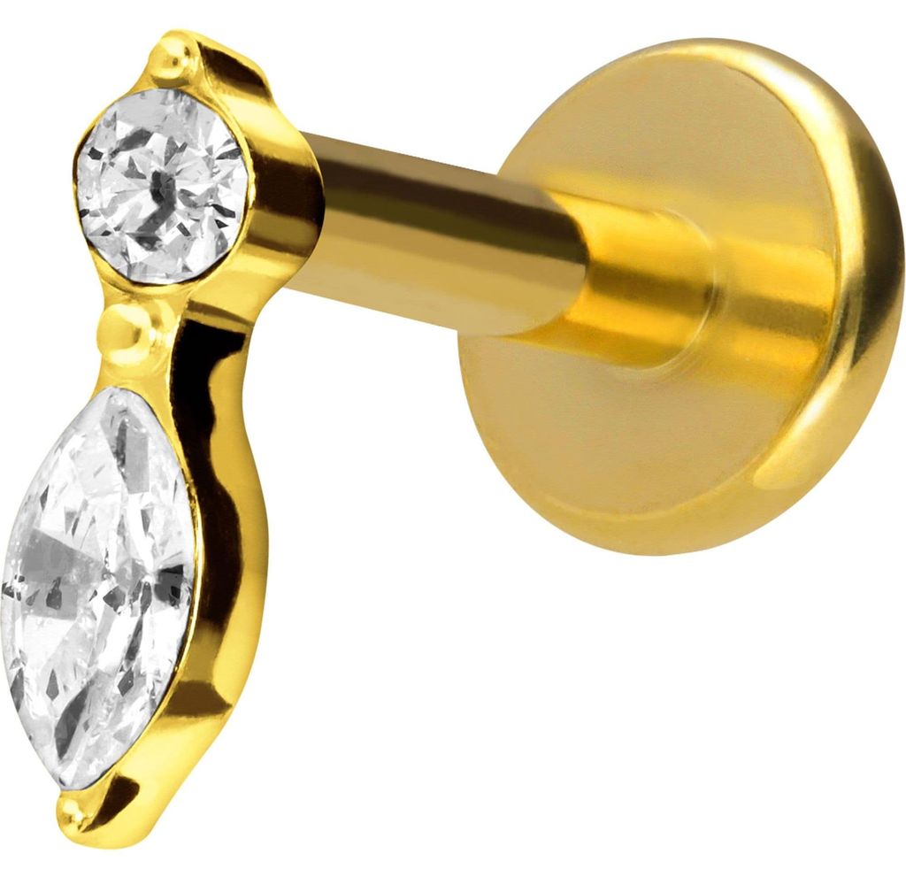 Ohrpiercing, Nasenpiercing Titan Labret mit Innengewinde KRISTALLBLATT Gold Stablänge: 10mm | Stabstärke: 1,2mm