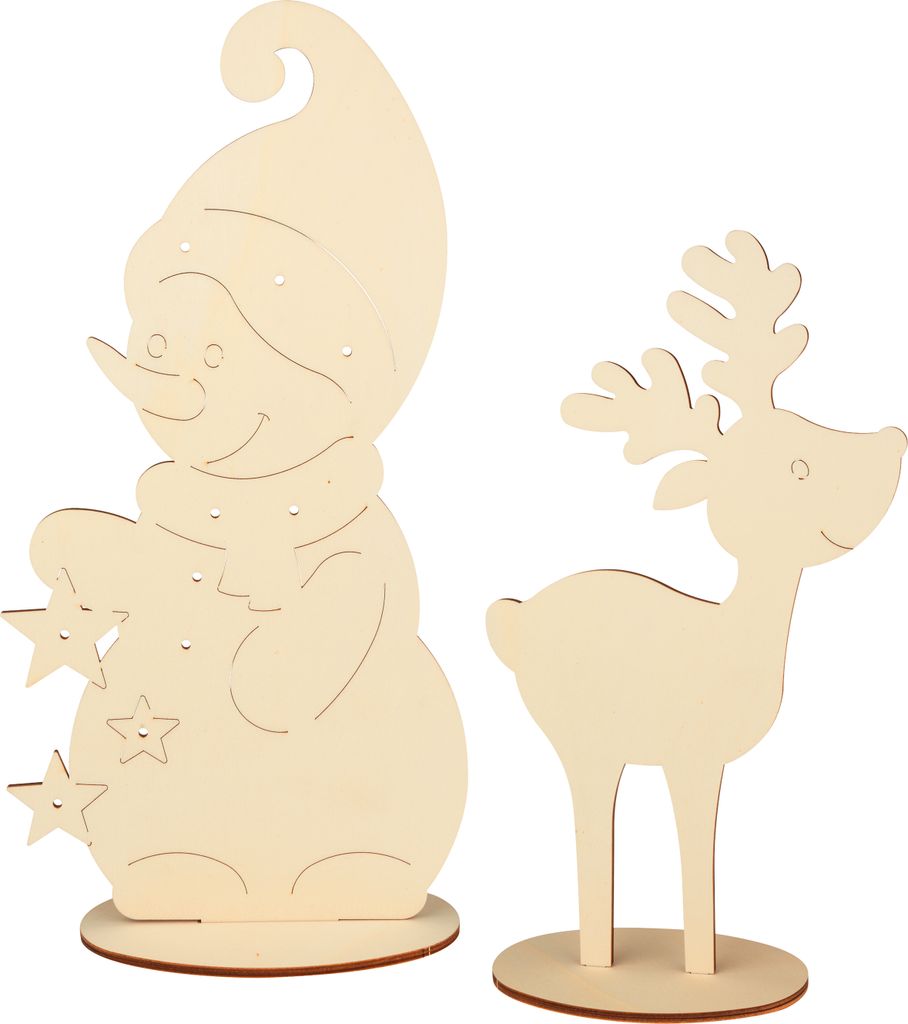 Stehfiguren "Schneemann und Elch", beleuchtbar, Pappelholz, H 51,5 cm