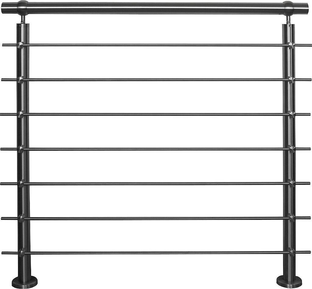 TIBU Edelstahlgeländer Aufmontage für Balkon Terrasse Treppe mit waagerechten Streben-Variante: mit 7 Streben-Länge:1,8 m ink. 2 Pfosten