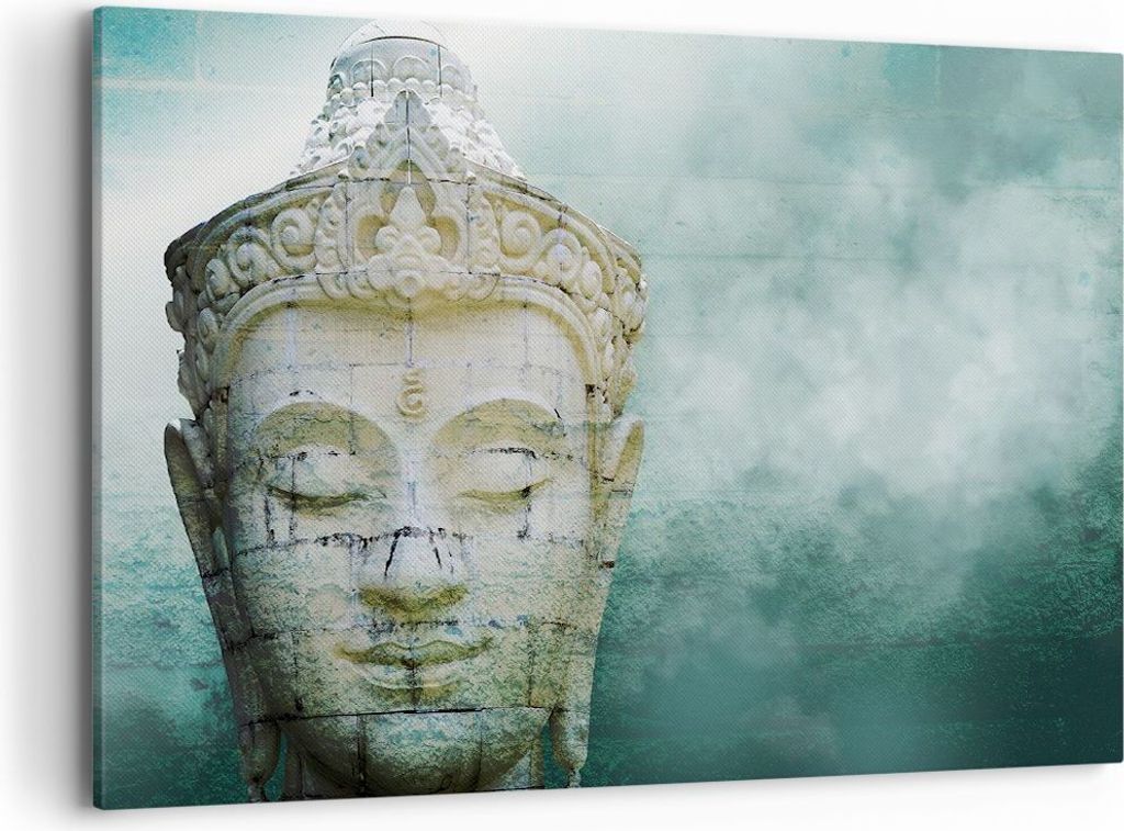 Bild auf Leinwand - Leinwandbild - Einteilig - Buddha Grafik Türkis - 100x70cm - Wand Bild - Wanddeko - Wandbilder - Leinwanddruck - Bilder - Wand...