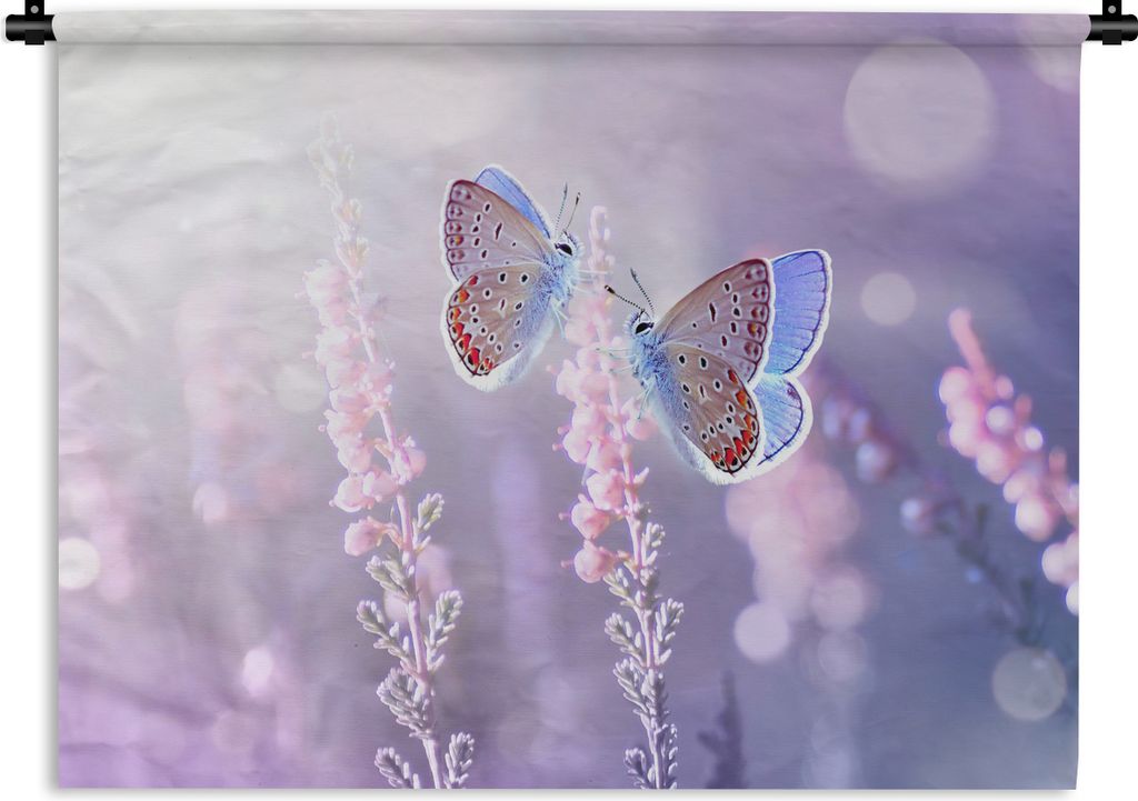 MuchoWow Wandteppich Wandbehang Schmetterling - Lavendel - Blumen - Lila 90x67.5 cm Tapisserie Dekoration Wandtuch - Fototeppich - Wand-Skulpturen