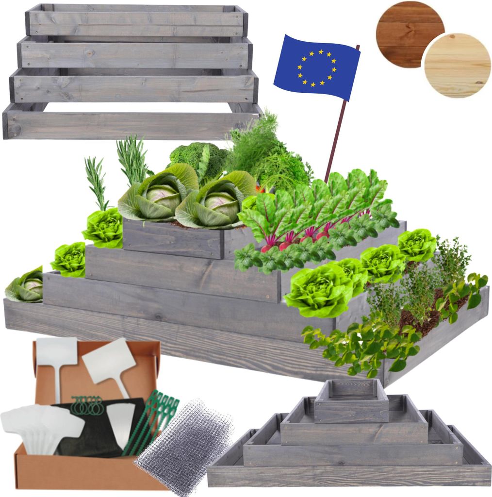 MODO24 Hochbeet Holz, Pflanzkasten, Massivholz, Kiefer, Kräuterbeet, Blumenkasten, Garten, Terrasse, 36x117x60 cm, Grau, ZP09