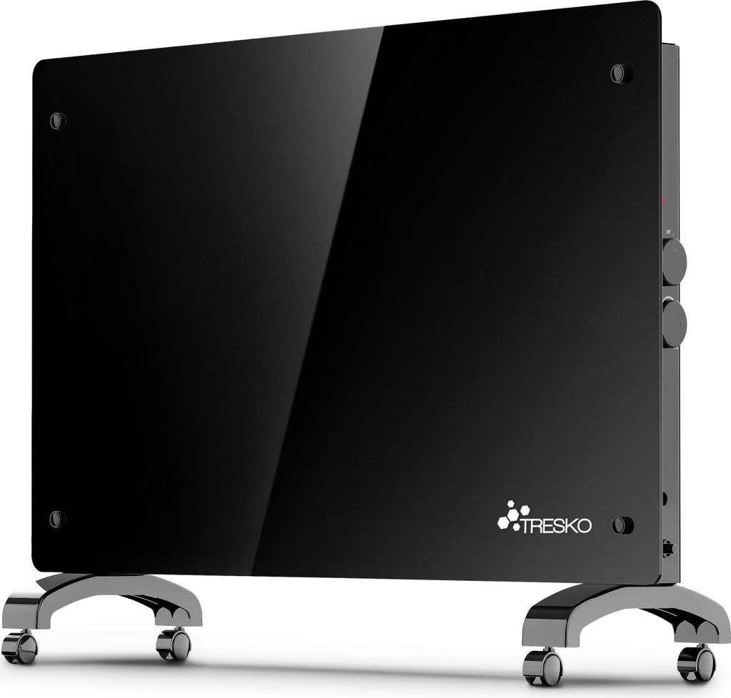 TRESKO Elektroheizung Schwarz 1500W Glaskonvektor Konvektor Wand Heizung Glas Heizkörper Bad