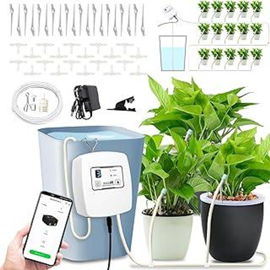 WIFI Automatisches Bewässerungssystem, Tropfbewässerungsset Gesteuert über APP, Automatisches Bewässerungssystem für Garten Balkon, 20 Tropfd...