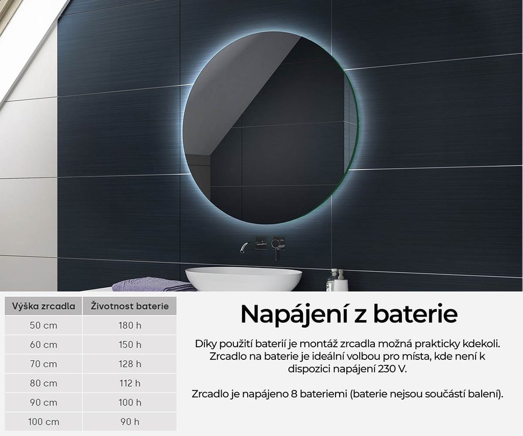 Artforma Kulaté koupelnové zrcadlo s osvětlením LED s Obrázek produktu 2