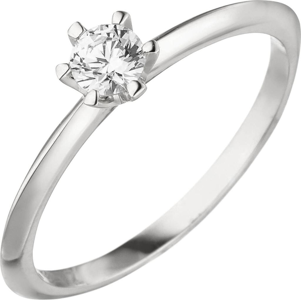 Ring eleganter Solitär Damenring mit Diamant Brillant schlicht 585 Gold Weißgold Innenumfang 56mm Ø17.8mm