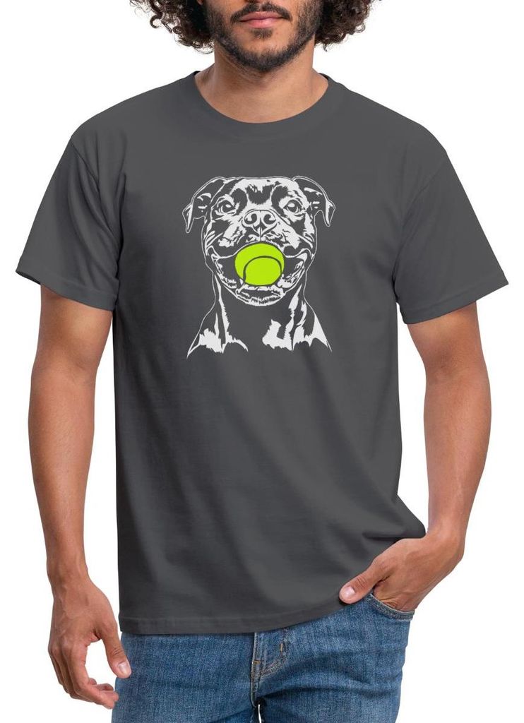 Spreadshirt Stafford Bull Terrier Mit Tennisball Männer T-Shirt, XL, Anthrazit
