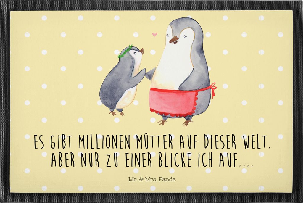 Mr. & Mrs. Panda fußmatte Pinguin mit Kind 40 x 60 cm - Gelb Pastell - Geschenk, Mama, Türmatte, Mutter, Schmutzfangmatte, Schuhabstreifer, Boden...
