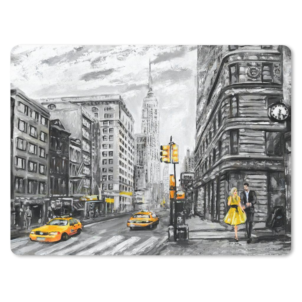 MuchoWow Mauspad Mousepad Malerei - Stadt - Auto - Gelb 23x19 cm - Mousepads - Maus Mat - Pad - Mausunterlage - Schreibtischunterlage - Mauspad