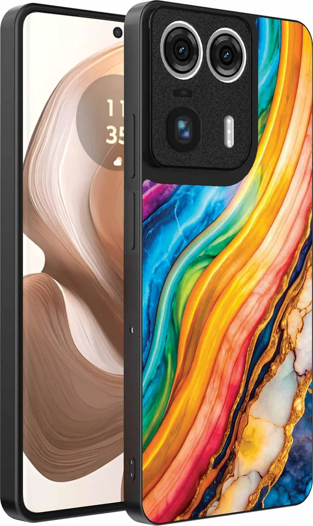 Adatta per Motorola Edge 50 Ultra Custodia per telefono con stampa marmo oro arcobaleno - TPU Backcover Case Rainbow Gold Marble Design - Smartphonica