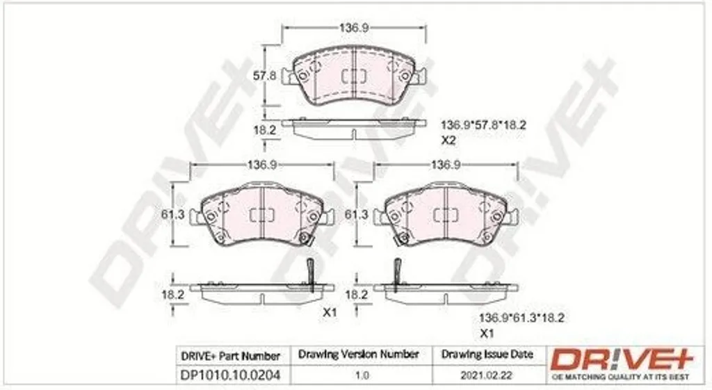 Plaquettes avant Dr!ve+ DP1010 pour révision freinage Auris/Corolla E15