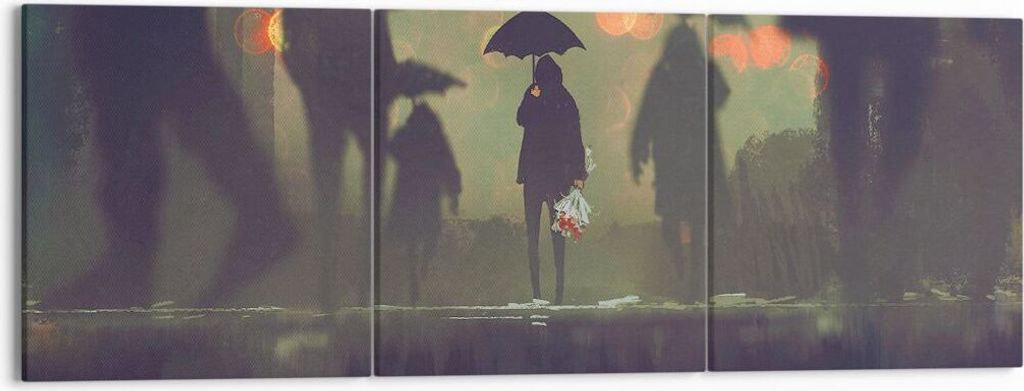 Bild auf Leinwand - Leinwandbild - Straße Regen Wasser - 150x50cm - Wand Bild - Wanddeko - Leinwanddruck - Bilder - Kunstdruck - Wanddekoration - ...