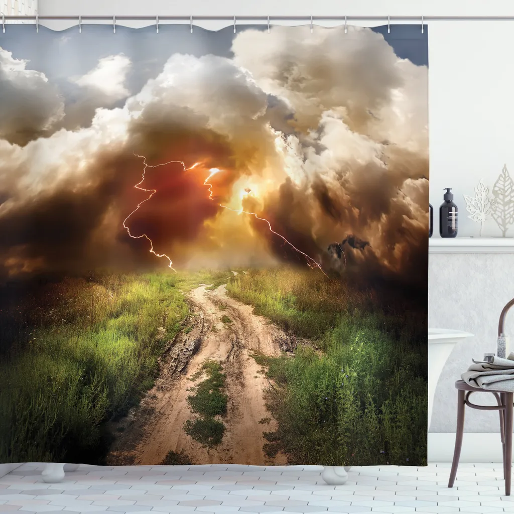 ABAKUHAUS Tenda da doccia naturale, Big Regen Cloud Dazzling, stampa digitale su tessuto, incl. 12 ganci, resistente al lavaggio, impermeabile e antibatterica, 175 x 180 cm, multicolore