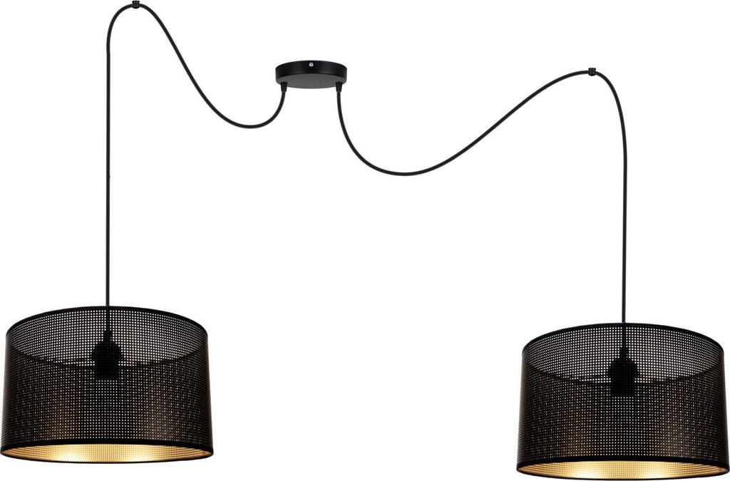 Pendelleuchte Metall E27 200 cm breit H: max. 420 cm in Schwarz Gold 2-flammig Hängelampe
