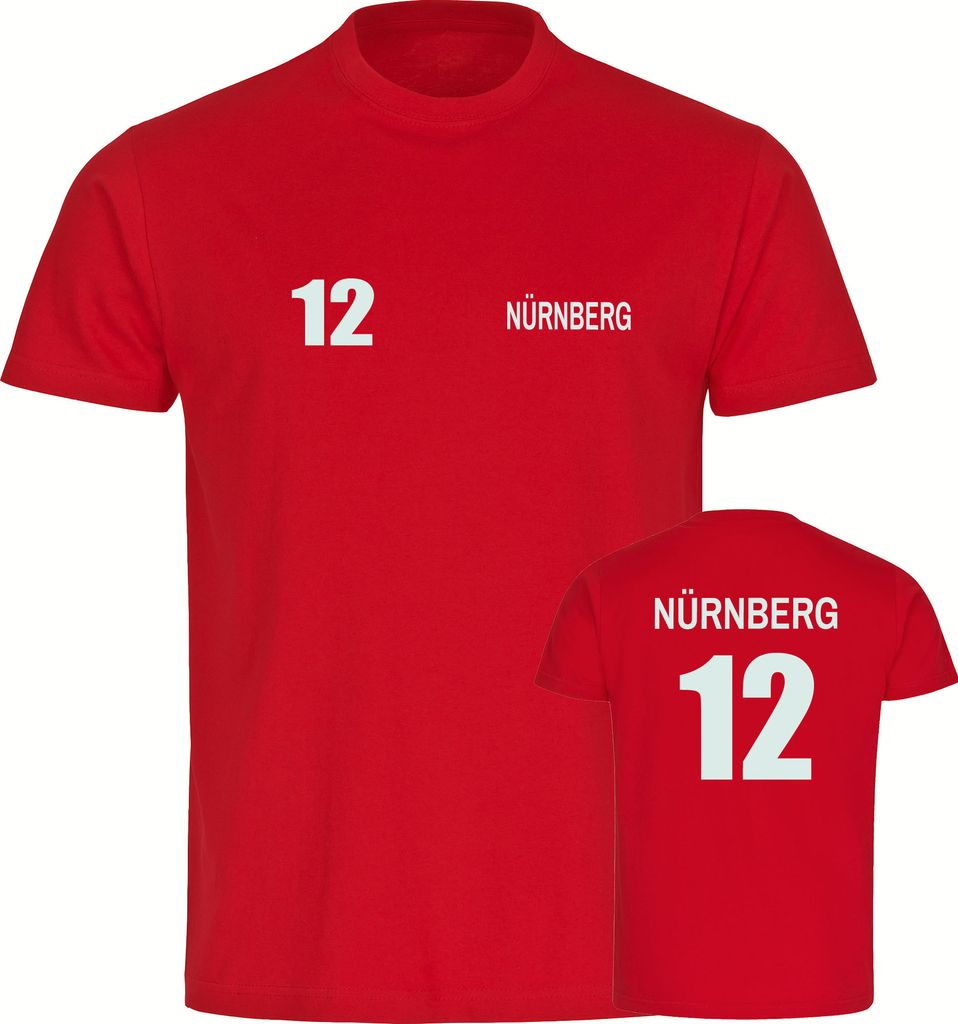 multifanshop Herren T-Shirt - Nürnberg - Trikot Nummer 12, rot, Größe M