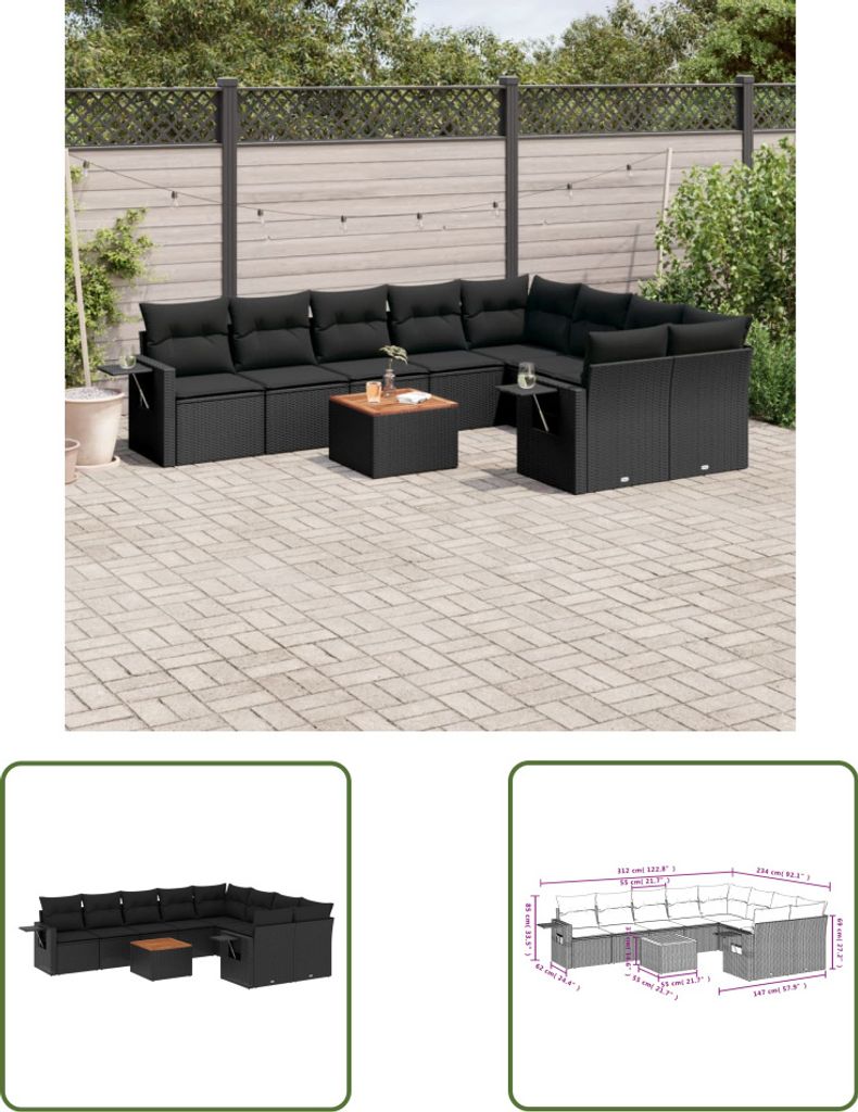 The Living Store 10-tlg. Garten-Sofagarnitur mit Kissen Produktbild 