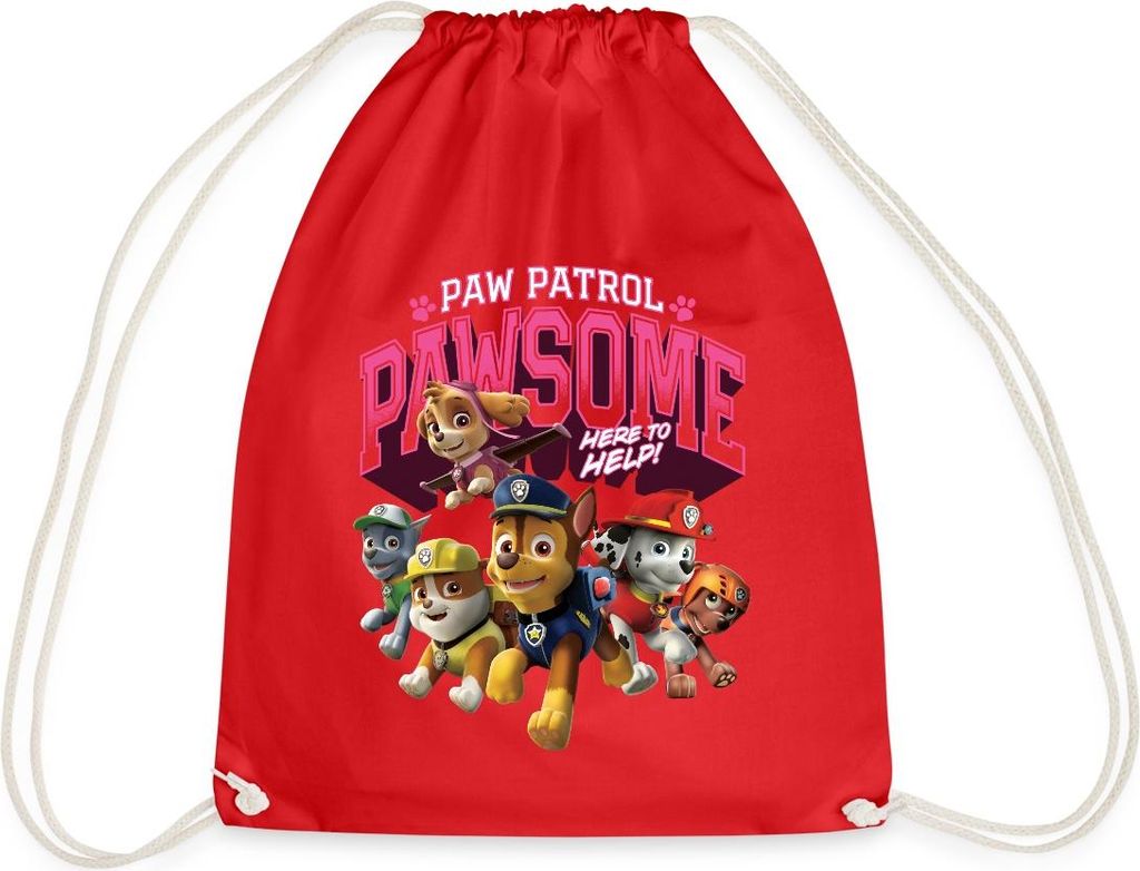 Spreadshirt Paw Patrol Pawsome Here To Help Spruch Rosa Turnbeutel, One size, Rot