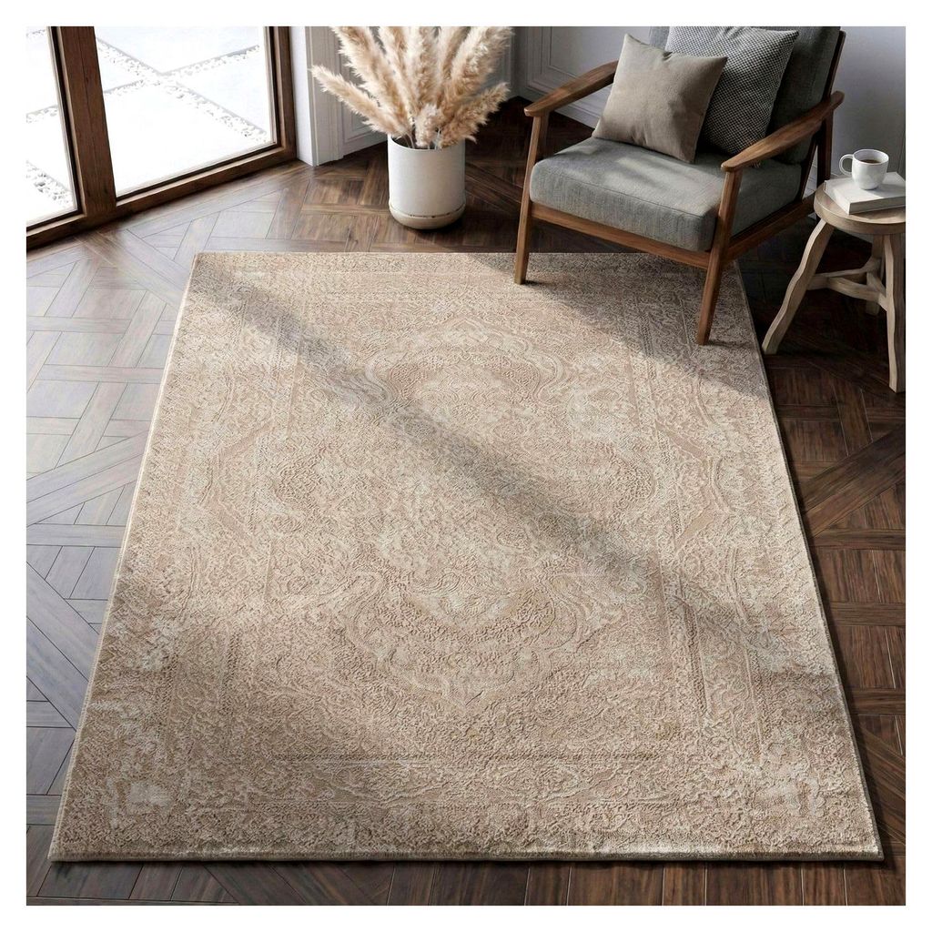 Teppich für Wohnzimmer, Schlafzimmer, Flur und Küche, Kurzflor im orientalischen Design, Vintage Hoch-Tief-Effekt, modern, 3D weich, Maße: 120 x...