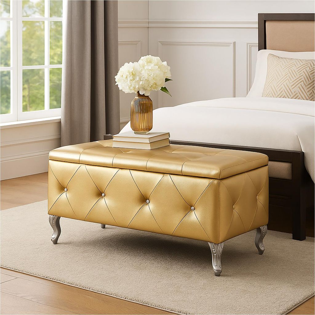 Gepolsterte Sitzbank mit Truhe Maribella Gold