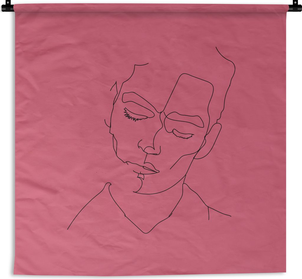 MuchoWow Wandteppich Wandbehang Gesicht - Mann - Strichzeichnung 150x150 cm Tapisserie Dekoration Wandtuch - Wohnaccessoires - Modernes
