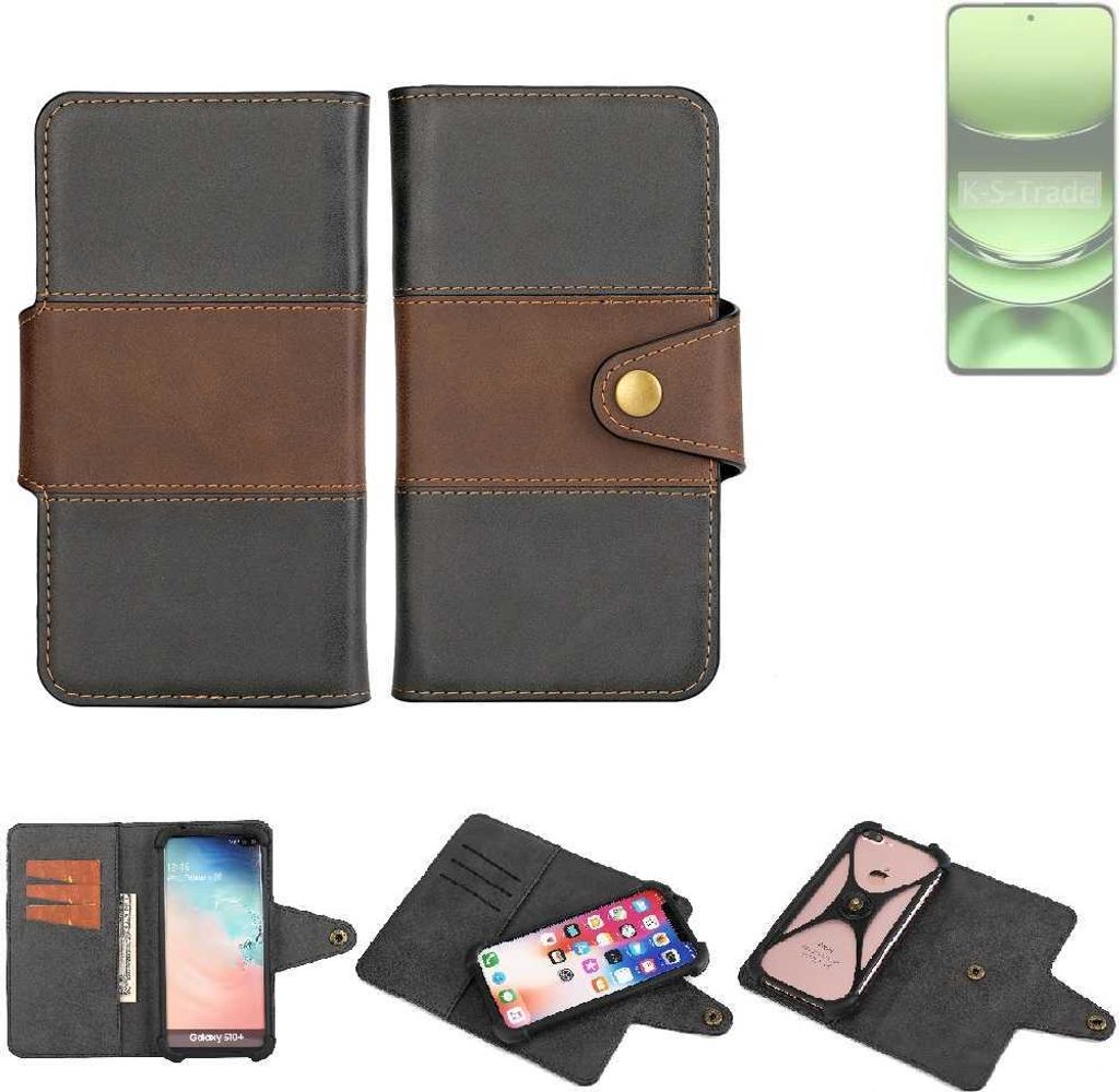 K-S-Trade Handyhülle Schutzhülle Hülle Bookstyle Wallet-Case kompatibel mit Realme Narzo 70 Turbo 5G Bumper Rundumschutz schwarz-braun 1x