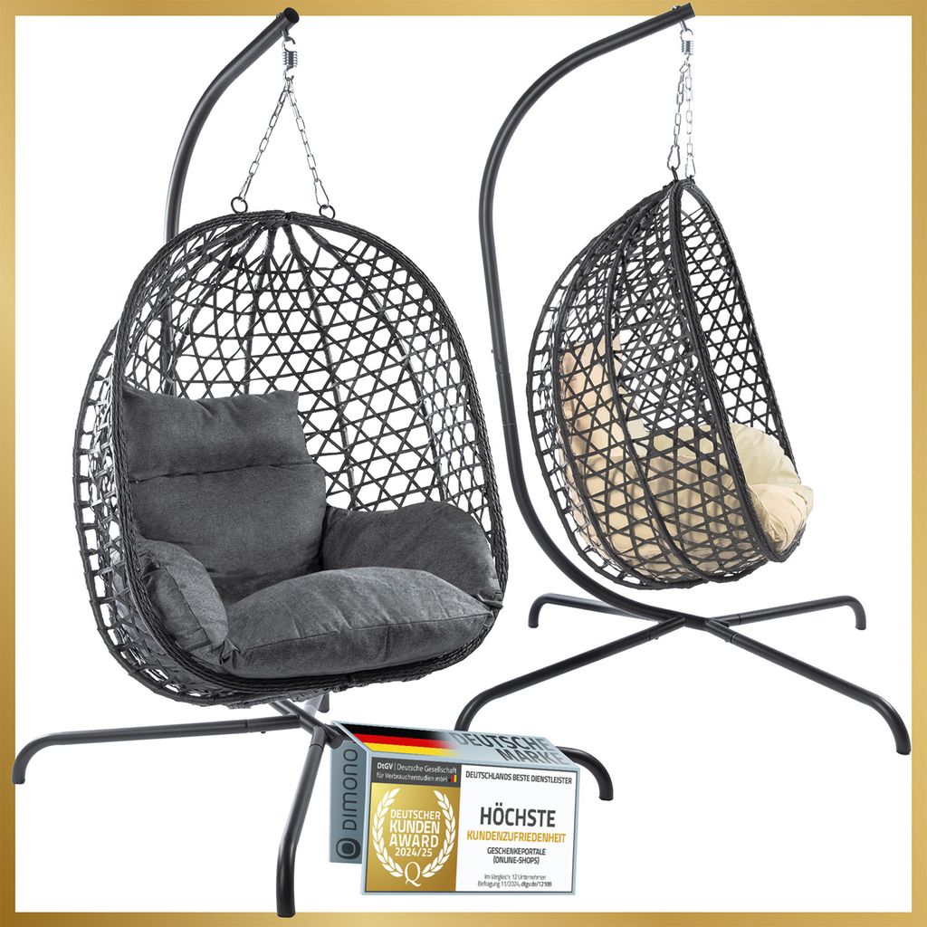 Hängesessel mit Gestell; Hängekorb Sessel; Schwebeliege Rattan Outdoor & Indoor Relax-Stuhl; Egg Schaukel ideal für Garten, Terasse - Farbe Grau