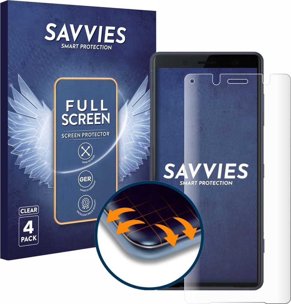 4x Savvies Fullscreen Schutzfolie für Sony Xperia XZ2 Compact Displayschutz Folie Fullcover Klar Transparent