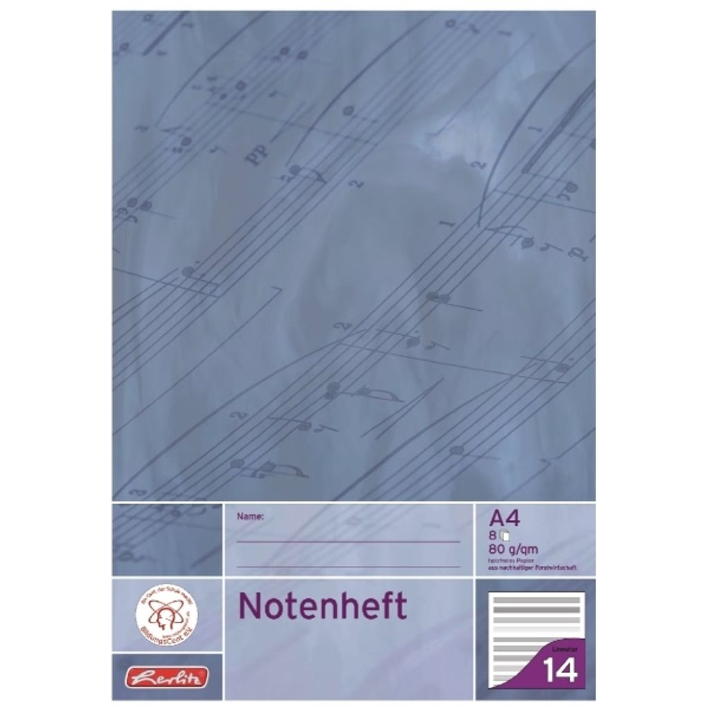 herlitz Notenheft x.book, DIN A4, Lineatur 14, 8 Blatt Zdjęcie produktu 