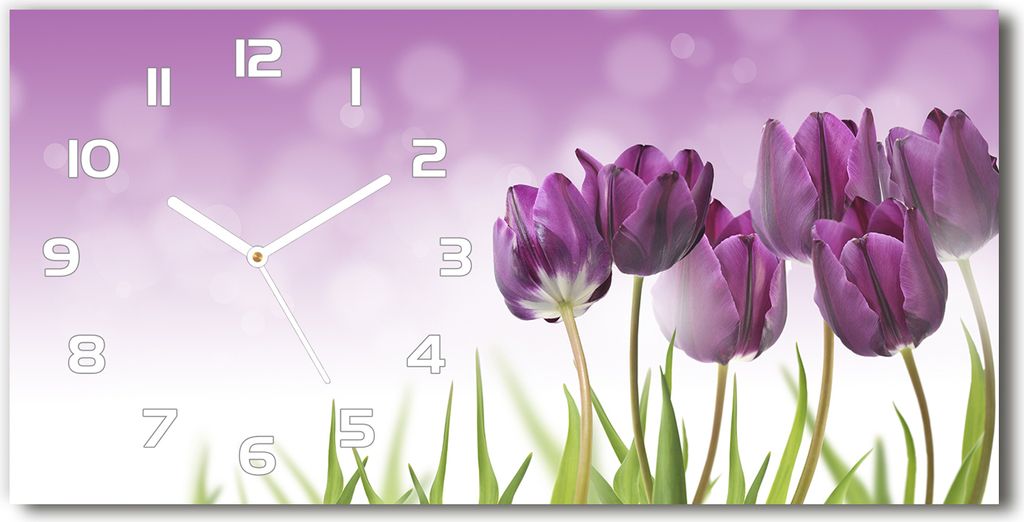Wanduhr aus Glas – 60x30 cm - Glasbild - Glasuhr - Gehärtetes Glas - weisse-zeiger - fillet Tulpen