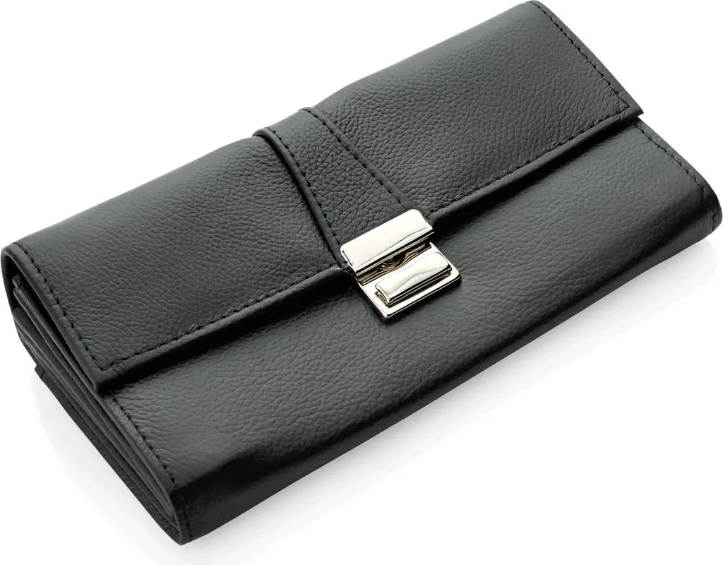 Grand porte-monnaie serveur cuir noir multi-compartiments 19cm x 10cm