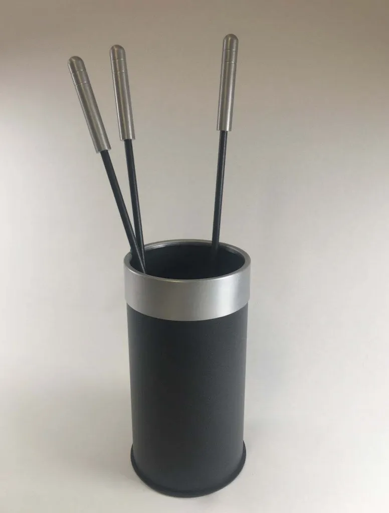 Serviteur de cheminée design anthracite inox avec bac de rangement