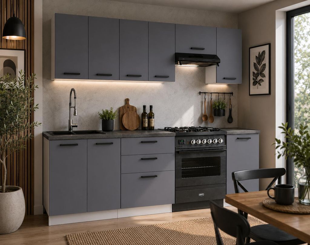 ULWEHOME | Küchenzeile 240 cm Anthrazit, Küchenmöbel-Set Produktbild  KI-generiertes Bild