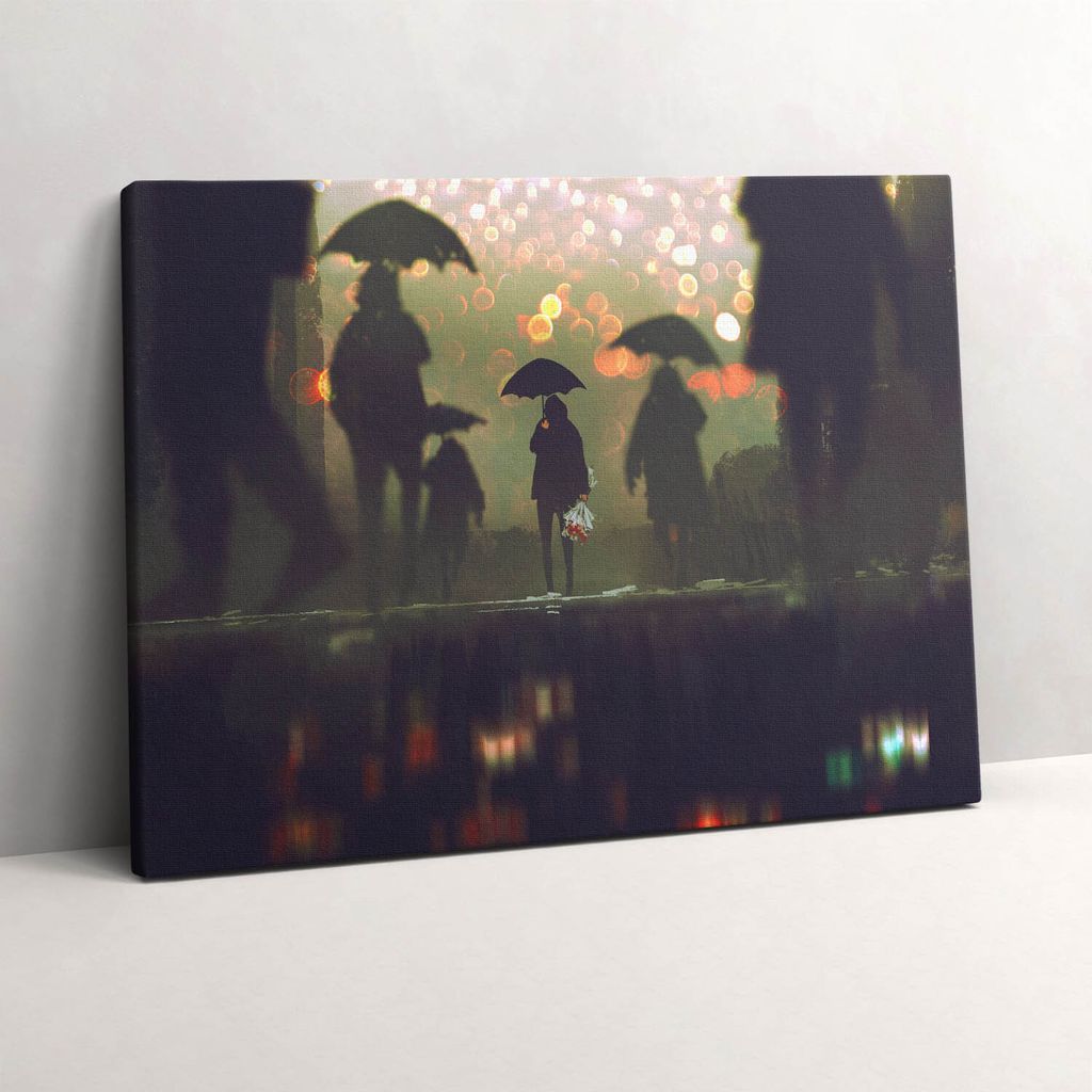 Menschen mit Regenschirmen – Leinwandbild Wandbild – 80x60 cm – Leinwandbilder – Wandbilder – Schlafzimmer – Flur