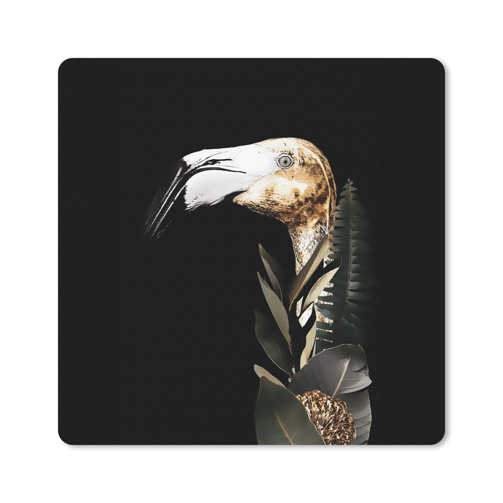 MuchoWow Mauspad Mousepad Flamingo - Blätter - Gold 20x20 cm - Mousepads - Maus Mat - Pad - Mausunterlage - Desk Mat - Bureauartikeln