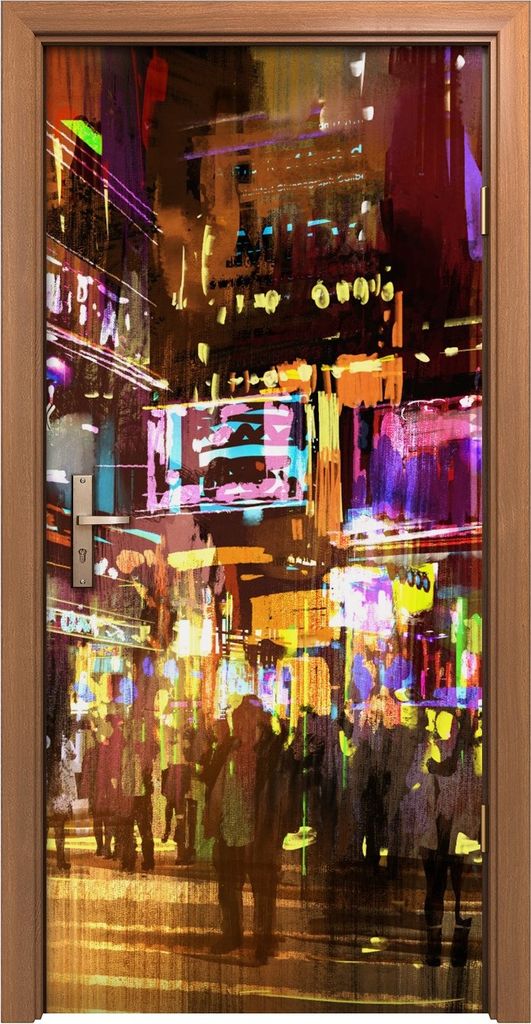 Türposter 90x200 cm Türaufkleber Türtapete Türfolie Klebefolie Kunst bunte Gemälde der Nachtstraße