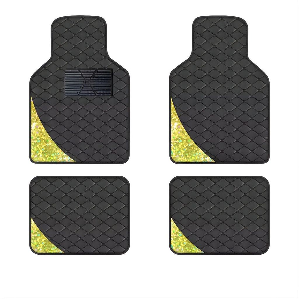 Auto Fußmatten Set 4-teilig Universal Kunstleder – Schwarz Gold Antirutsch Innenraum Schutz