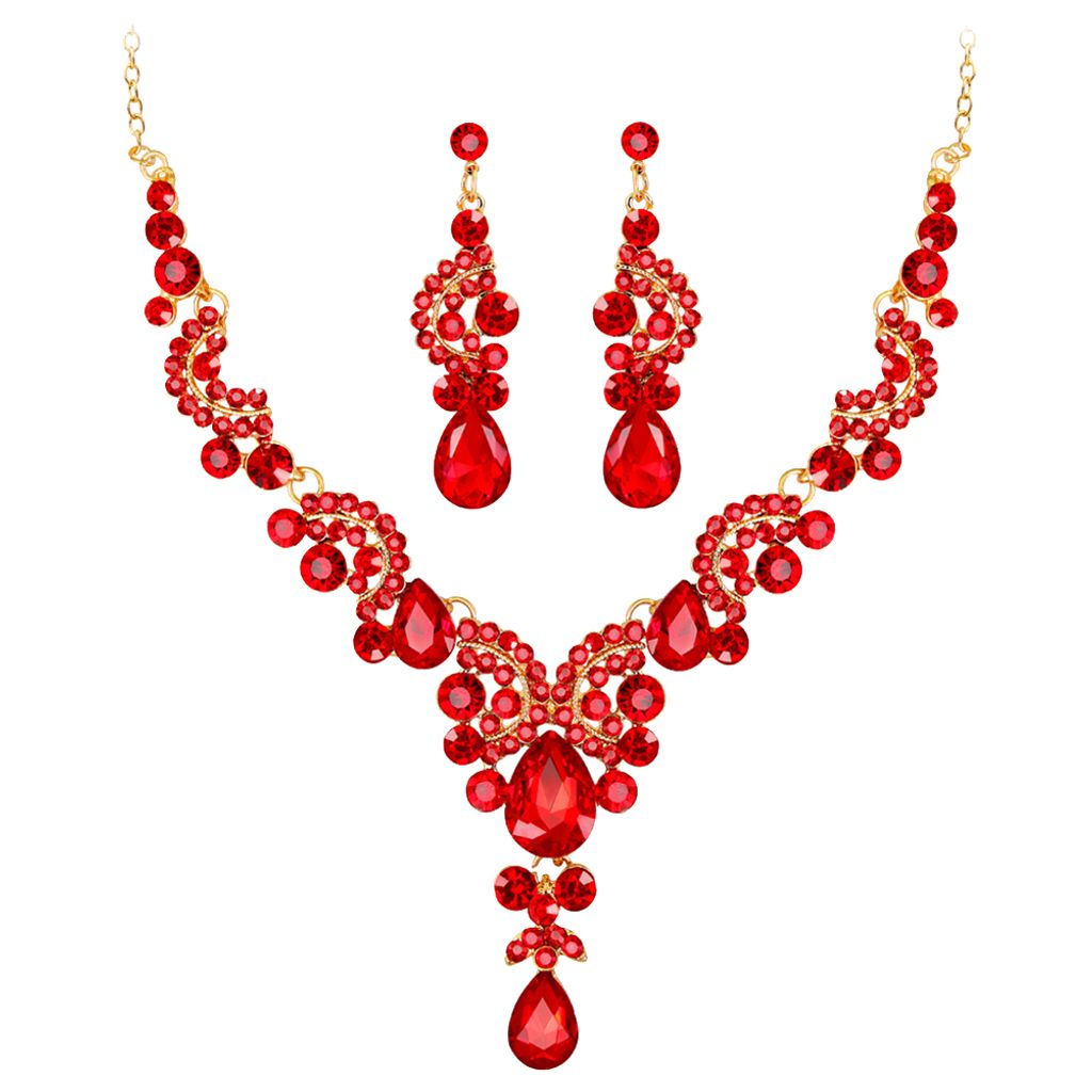 s Schmuckset mit Wassertropfen und Strasssteinen für Hochzeit, Brautschmuck, Halskette, Ohrringe-5#