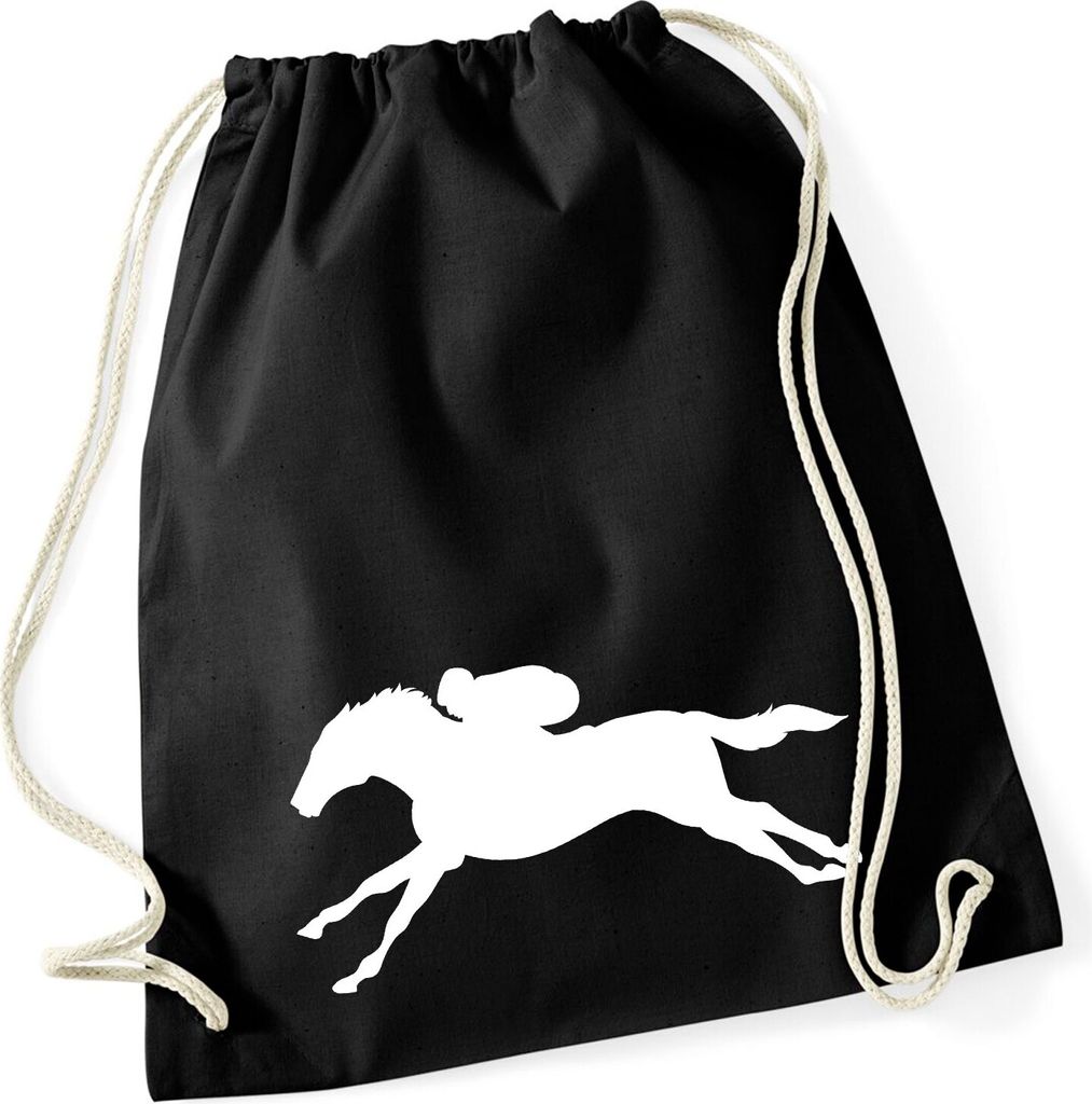 Huuraa Turnbeutel Pferderennen Silhouette 12 Liter Black Baumwolle Rucksack Geschenkidee