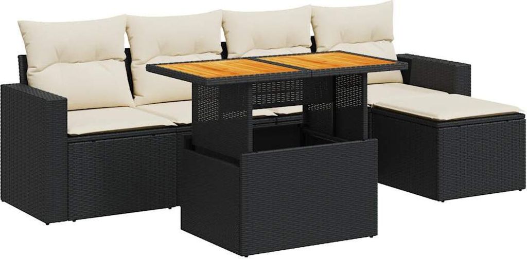 vidaXL 6-tlg. Garten-Sofagarnitur mit Kissen Schwarz Poly Rattan