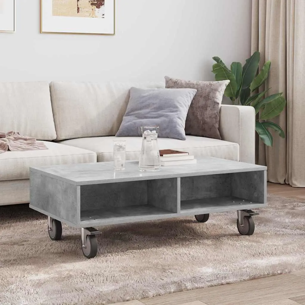SYFAX™ Tavolino da Salotto Moderno Grigio Cemento 90x50x30cm su Ruote - 4