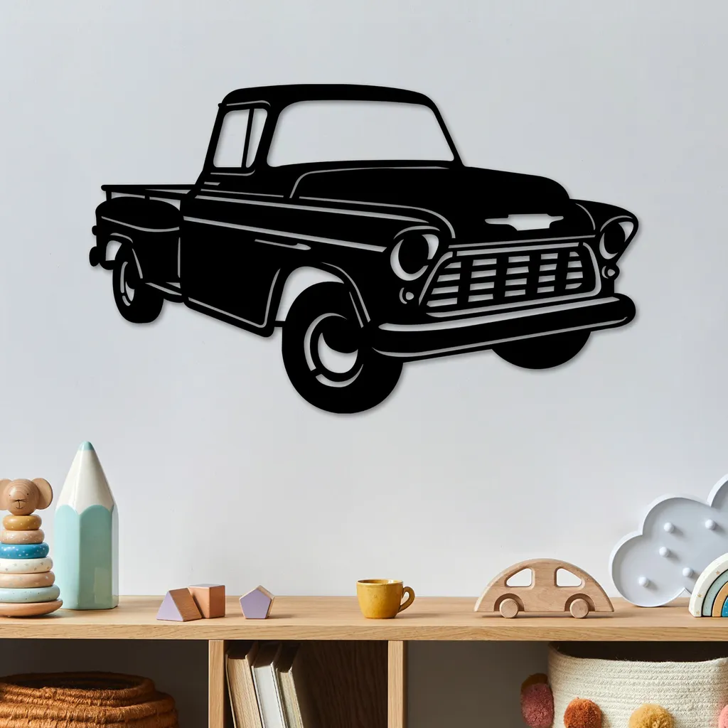 Décoration Murale Métal Chevy 3200 Pickup Noir Idéale pour Salon Chic