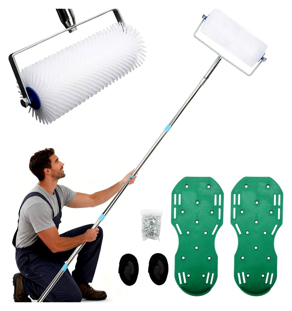 Bodenbeschichtung Set mit 9-Zoll-Stachelwalze, 77-Zoll-Edelstahl-Teleskopstange und Epoxid-Nagelschuhen für selbstnivellierende Böden