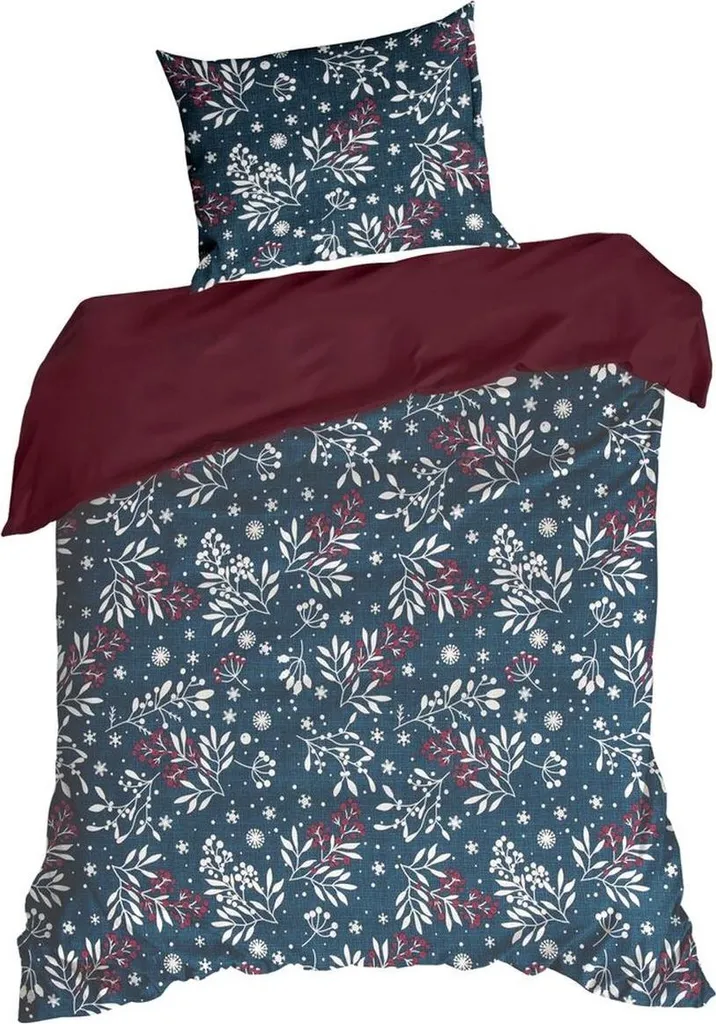 Set Letto Natale Eurofirany 140x200 Cotone Pregiato Blu Rosso Chic
