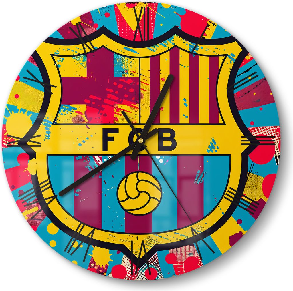 DEQORI Glasuhr Ø30 cm Römisch 'Wappen FC Barcelona' Wanduhr Produktbild 