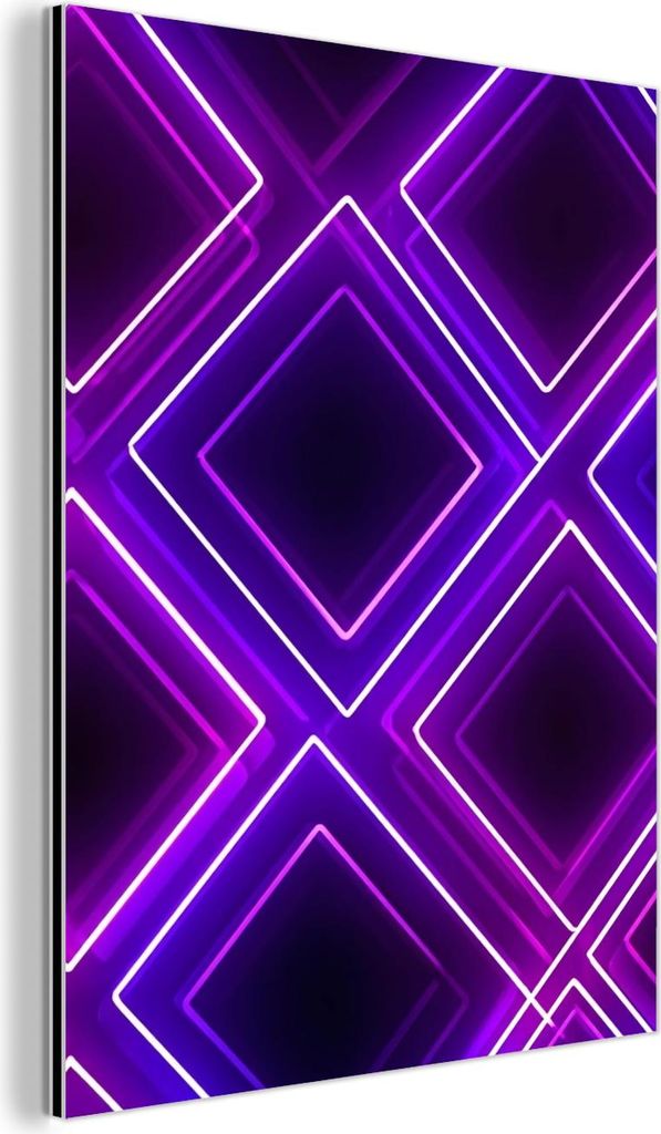 MuchoWow Wanddekoration Metall Metallbild Wandkunst 60x80 cm Spiele - Diamanten - Neon - Lila MuchoWow Aluminium Gemälde - Wanddekoration Metall