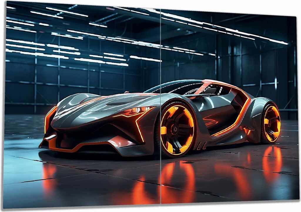 Wallario Herdabdeckplatte aus Glas, Größe 80 x 52 cm 2-teilig, Motiv Futuristisches Supercar