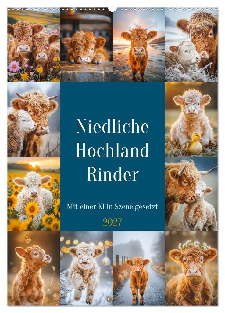 Niedliche Hochland Rinder (Wandkalender 2027 DIN A2 hoch), CALVENDO Monatskalender