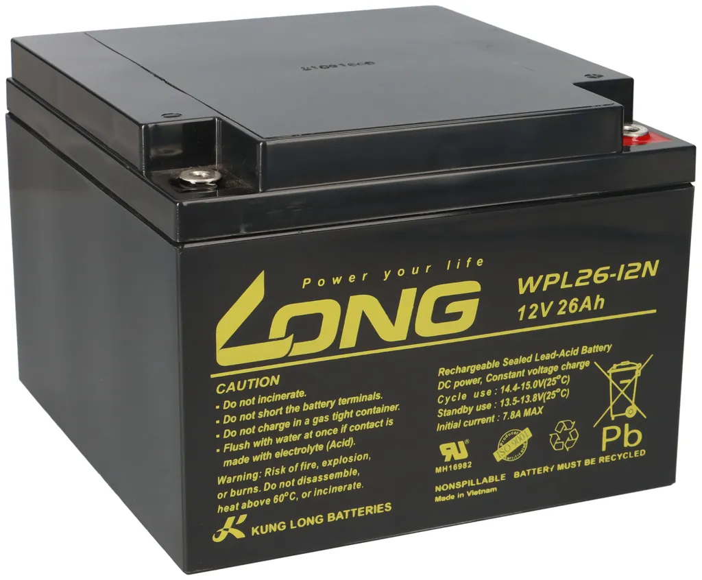 Batterie de secours Kung Long WPL26-12N VRLA AGM pour système d'alarme