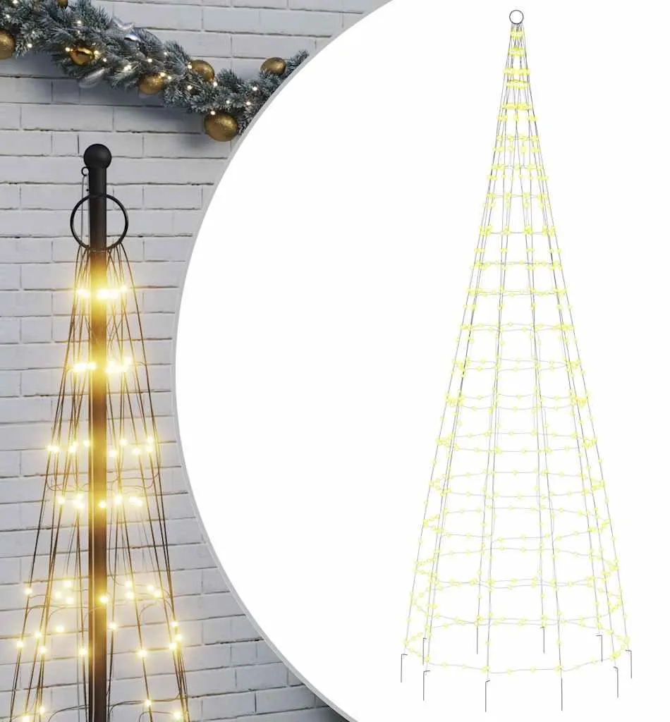 vidaXL Sapin de Noël à LED pour mât de drapeau 550 LED blanc chaud 300 cm